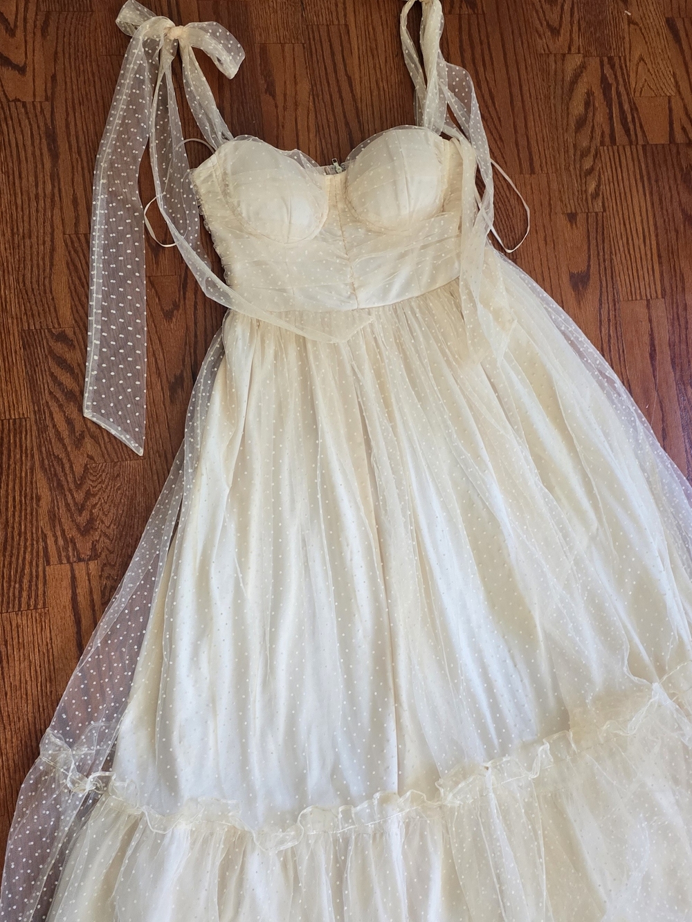 MABLE Cream Swiss Dot Tulle Bustier Maxi Dress – Size Medium